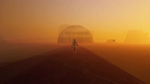 Astronaut walking on Mars towards camera Video stock 211801264