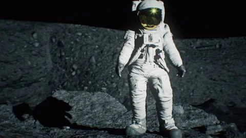 An Astronaut walking on the Moon alone Stock-Footage 240419803