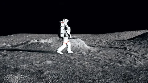 Astronaut walking on the moon. CG Animation. Stock Footage