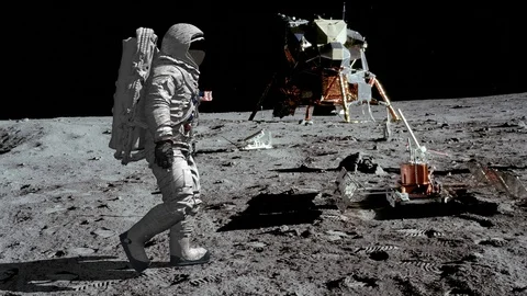 Astronaut walking on the moon. Stock Footage 104766152
