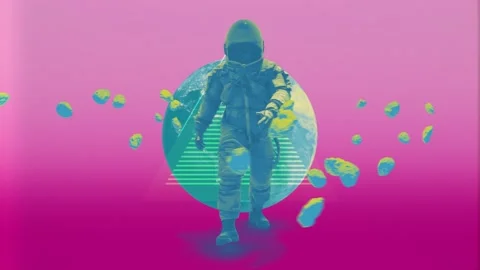 Astronaut Walking Retro Background Stock Footage 272947328