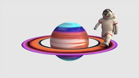 Astronaut walking on Saturn – 3d render looped with alpha channel. Stock Footage 323712834