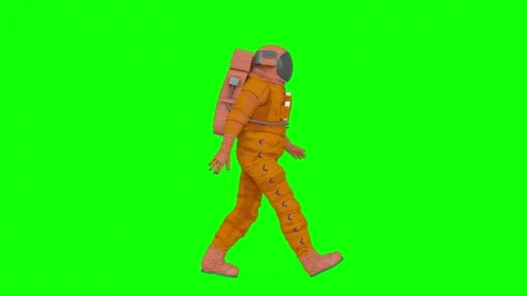 Astronaut is walking side view on green chroma key background Stockbeeldmateriaal 171485294