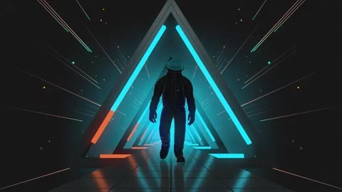 An Astronaut walking on the space road through metal triangles Stock Footage 234140595
