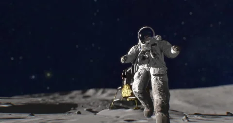 An astronaut walking on surface of the Moon Stock Footage 201133730