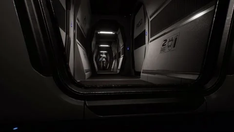 The astronaut walks down a corridor with an important message Stock Footage 146228519