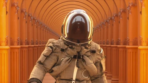 An Astronaut Walks A Orange Corridor Stock-Footage 270822397
