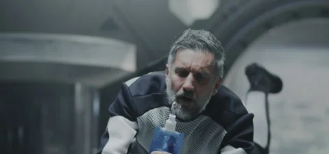 Astronaut watching liquid floating in zero gravity Stock Footage 120264778