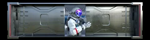 Astronaut Waving Breaking Through Screen 3D Naked-Eye Spaceship Background 動画素材 331914162