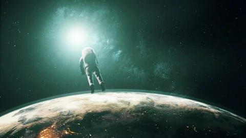 Astronaut in white spacesuit in outer space Stock Illustration
