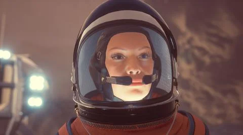 An astronaut is working at a computer next to his rover on an alien, unexplored Stock Illustration