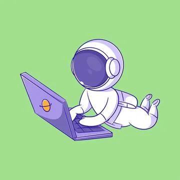 Astronaut working in front of laptop Stock Illustration