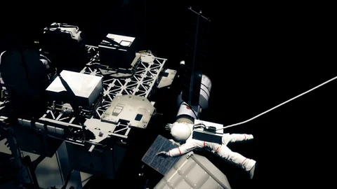 Astronaut working on the ISS. Realistic 4K animation. Stock Footage