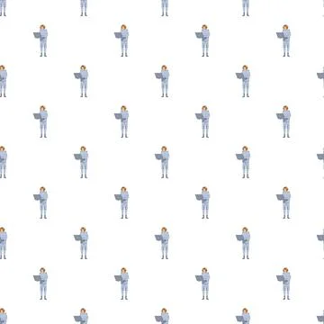 Astronaut working on laptop computer seamless pattern Illustrazione stock