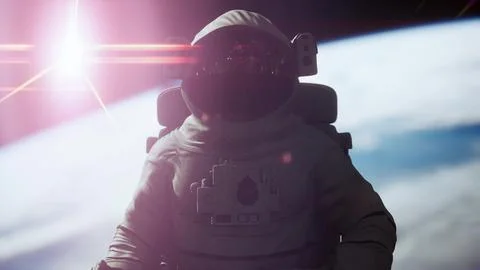 Astronaut working on a spaceship. Elements of image furnished by NASA Stock Illustration