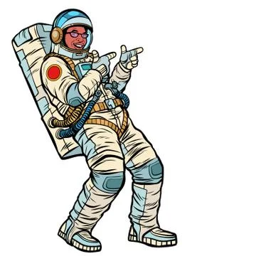Astronaut young man points. isolate on a white background. Afric Stock Illustration