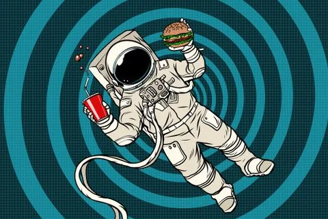 Astronaut in zero gravity with fast food Stock Illustration