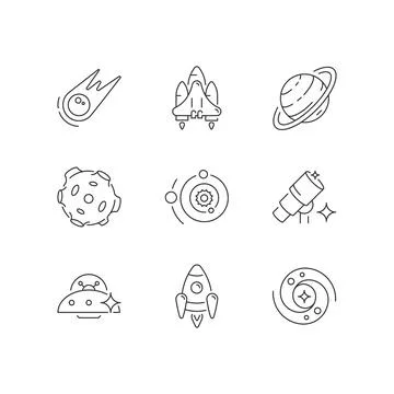 Astronautic linear icons set Stock Illustration