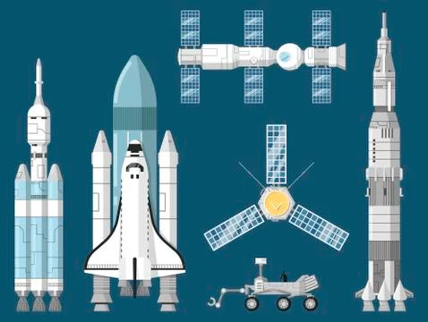 Astronautics and space technology set Stock Illustration
