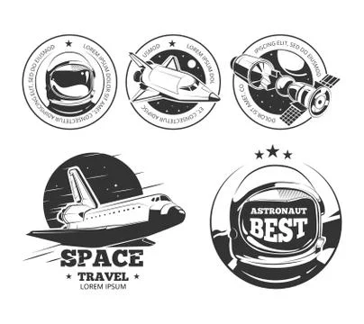 Astronautics vector labels, badges and emblems Stock Illustration