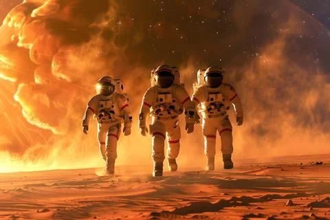 Astronauts on alien planet exploration Stock Photos