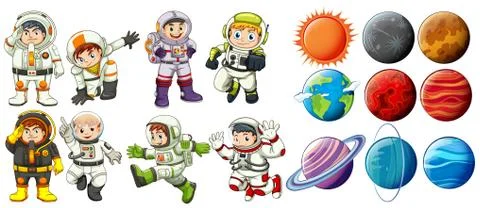 Astronauts and planets Stock Illustration