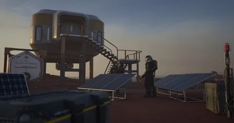 Astronauts and solar panels and survival equipment Stock Footage 328046999