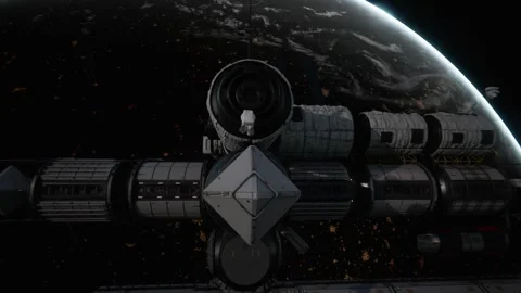 Astronauts approach the space station's door Stock Footage 260696382