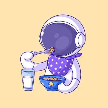 Astronauts are eating breakfast plus a glass of milk Stock Illustration