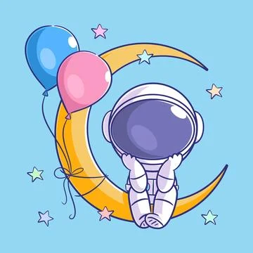 Astronauts are on the moon with balloons Illustrazione stock