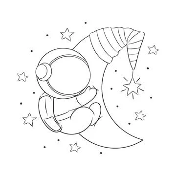 Astronauts are on the moon sleeping for coloring Stock Illustration
