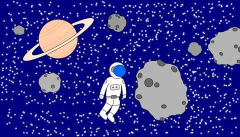 Astronauts are in space doing research asteroid Stock Illustration