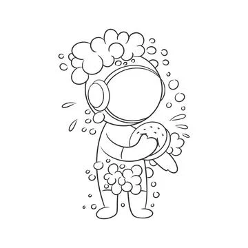 Astronauts are taking a shower to get clean for coloring Stock Illustration