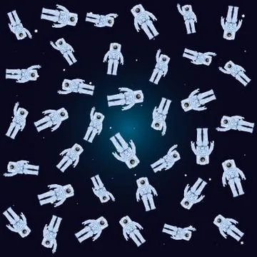Astronauts characters in space scene pattern Stock Illustration