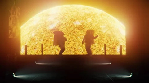 Astronauts dance happily in the corridor of the Sun Station Stock Footage 290462069