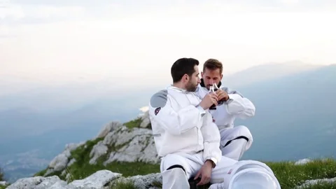 Astronauts drinking Stock Footage 110702572
