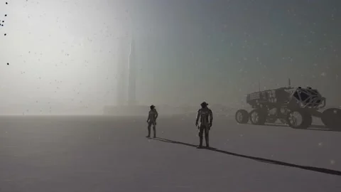 Astronauts on earth like planet during winter Video stock 212076306