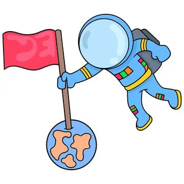 Astronauts explore space go to planets, doodle icon image kawaii Stock-Illustration