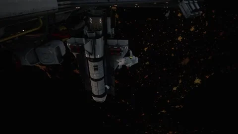 Astronauts float with rocket in background Stock Footage 260649778