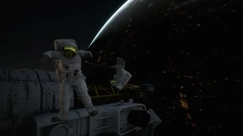 Astronauts float in space and play in zero gravity Stock Footage 260742841