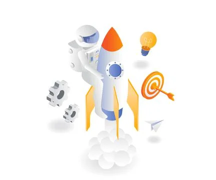 Astronauts fly with rockets Stock Illustration