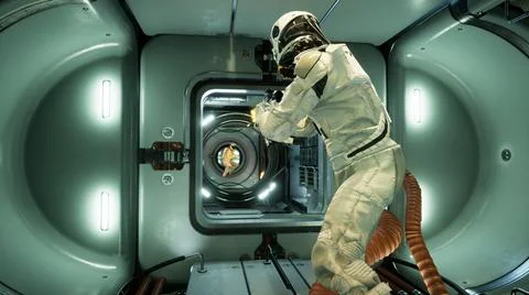 The astronauts had a fight and made a battlefield in outer space. 3D Rendering. Stock Illustration