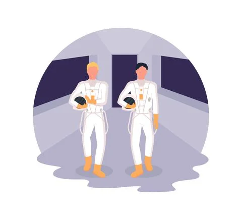 Astronauts heading to spaceship 2D vector web banner, poster Stock-Illustration