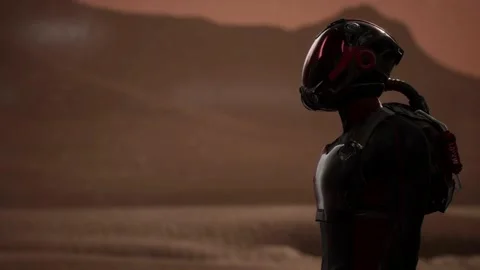 Astronauts interact with high-tech displays showing alien visuals Stock Footage 146294550