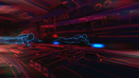 Astronauts in the interior of a paceship. Seamless neon retro futuristic Stock-Footage 99035067