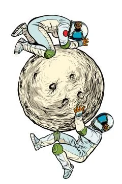 Astronauts on the moon, space exploration solat on white background 库存插图