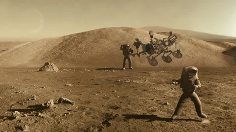 Astronauts party on mars surface with curiosity rover Video stock 68376359