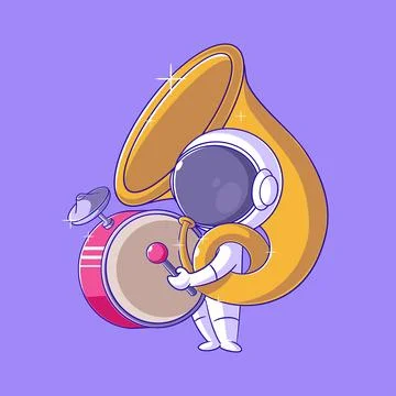 Astronauts playing marching band instruments Illustrazione stock