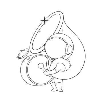 Astronauts playing marching band instruments for coloring Stock Illustration