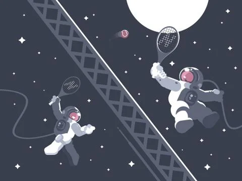 Astronauts playing tennis in outer space Stock Illustration
